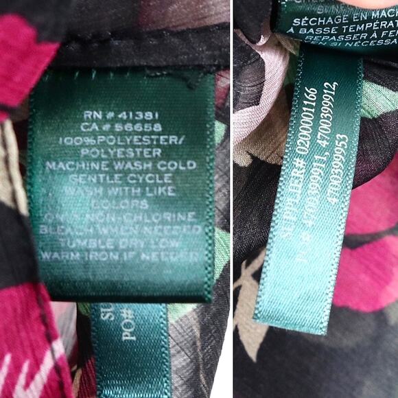 Ralph Lauren Size 10 Ruffled Sleeveless Blouse Sheer Floral Black Pink - Picture 10 of 10